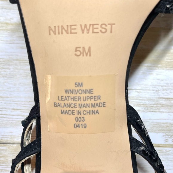 Nine West Ivonne Women Black Ankle Strap Sequins 4” Heels size 5 - Picture 7 of 8